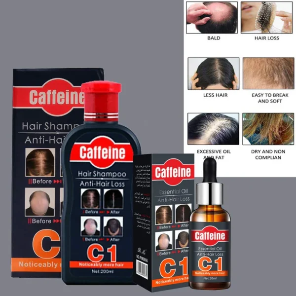 Pack of 2 caffeine Hair Shampoo and Essential Oil